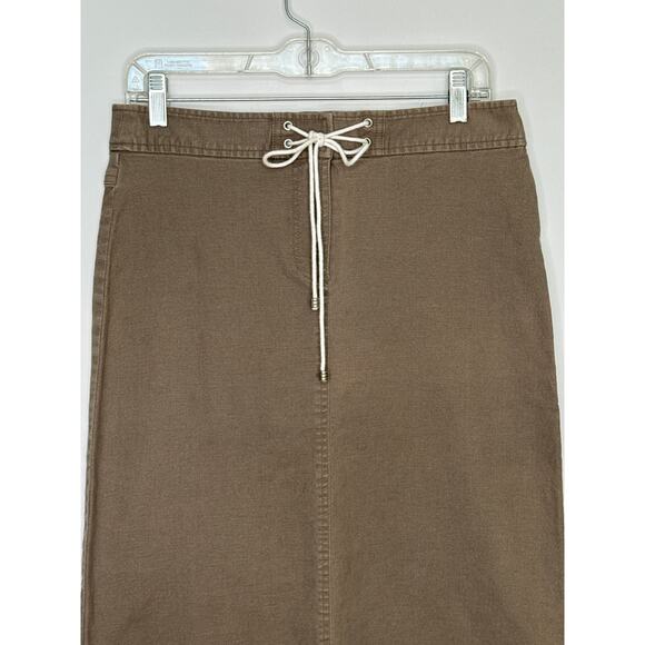 Co & Eddy Linen mix midi khaki skirt front tie side slits size 10 - Picture 4 of 10